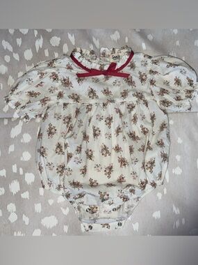 Sam & Loulette Paris Marianne Baby Romper Cream Red Bow Bubble Floral 18M. Girl